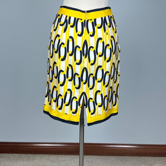 Milly New York Womens Silk Chain Print Pencil Skirt Yellow Black White size 4 - Picture 4 of 10